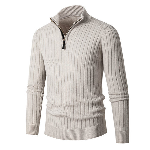 Vertical Bar Half Turtleneck Zipper